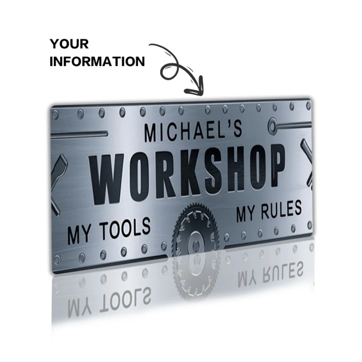 Workshop Tools Wall - لافتة ألمنيوم مخصصة للورشة مقاس 6×12