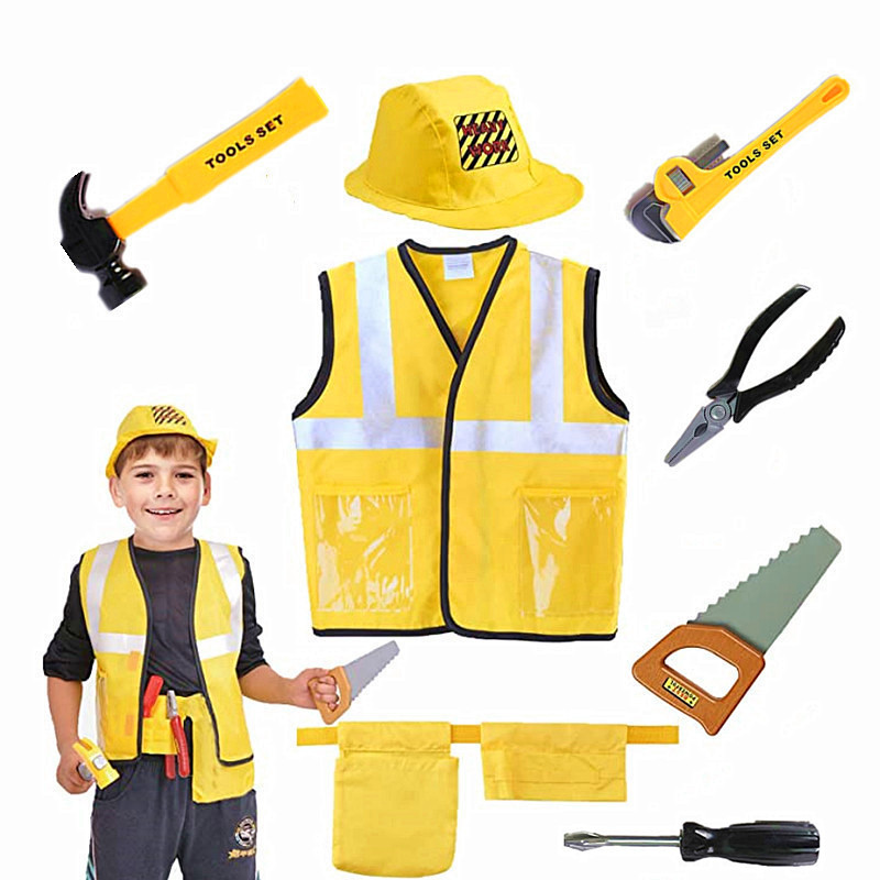 Tools Workshop Kids - زي سترة عامل البناء للأطفال الصغار،